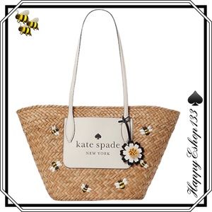 ♠️🐝 kate spade ♠️ 🐝 Embroidered Honey Bee Straw Large Tote Bag, Natural Multi